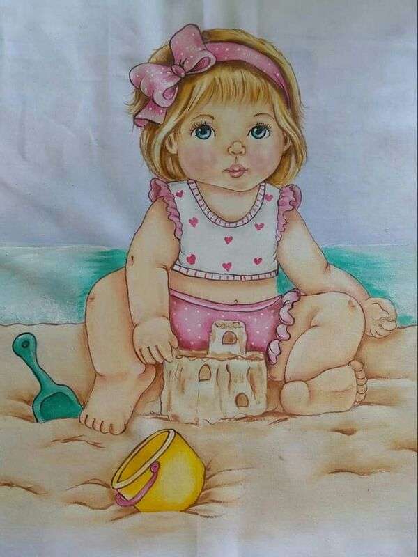 小さな女の赤ちゃんは砂で遊ぶ ジグソーパズルオンライン