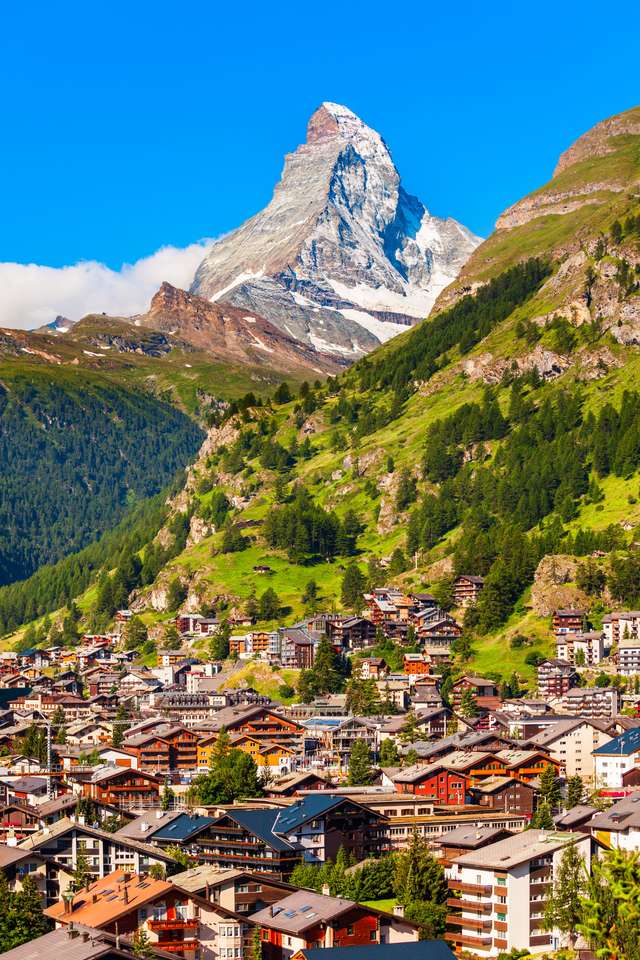 Zermatt stad och berget Matterhorn pussel på nätet
