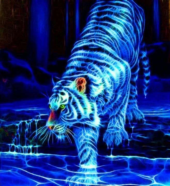 glödande tiger på natten Pussel online
