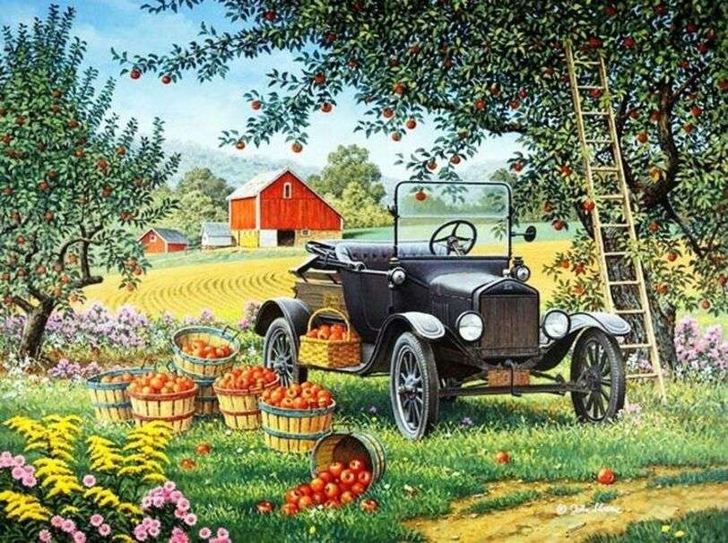 Αγρότης φορτώνει φρούτα στο αυτοκίνητό του παζλ online