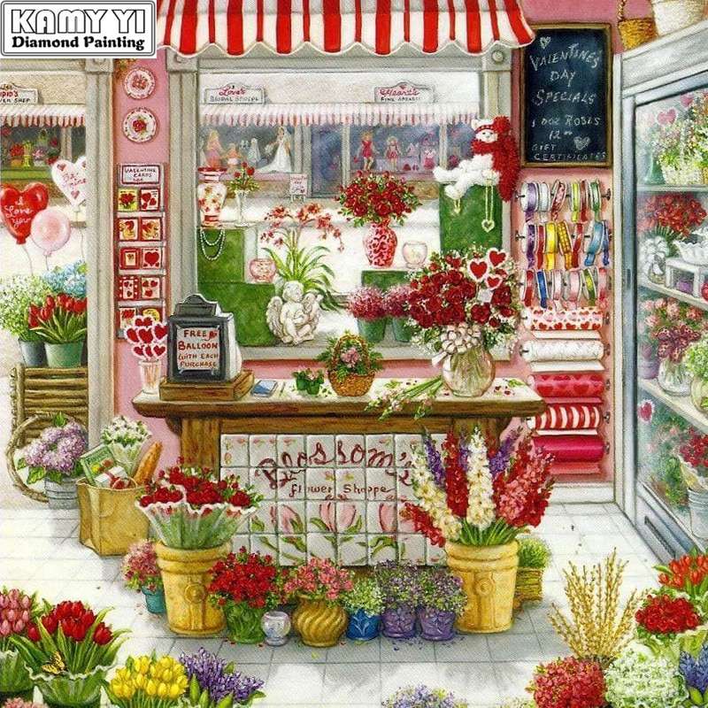 Продажа цветов в цветочном магазине онлайн-пазл