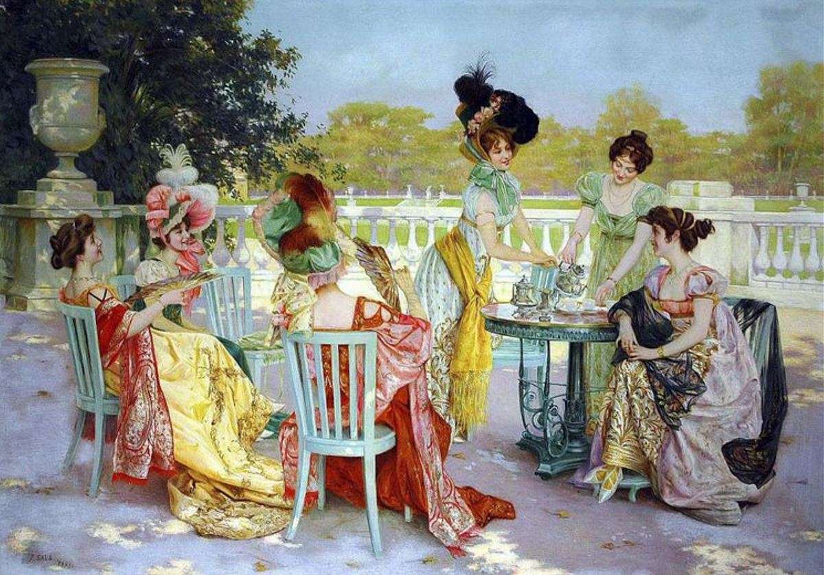 Mujeres parisinas tomando el té rompecabezas en línea