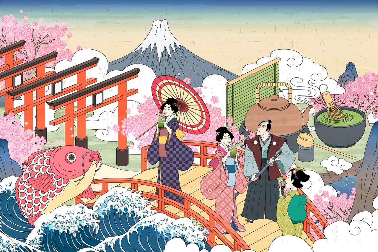 Retro Japan landskap i Ukiyo Pussel online