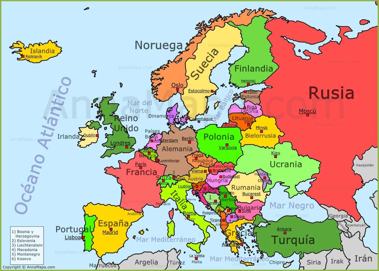 MAPA EVROPY online puzzle