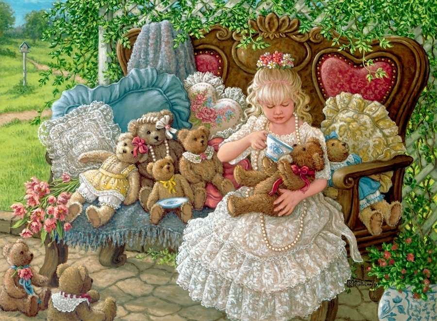 girl feeding her teddy bear online puzzle