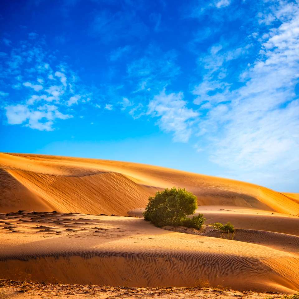 pouštní krajina a modrá obloha v Maroku online puzzle