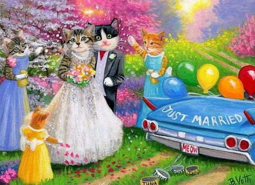 μόλις παντρεύτηκαν γατάκια online παζλ