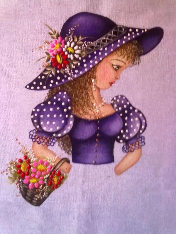 Blouse et chapeau Diva violet et pois blancs puzzle en ligne