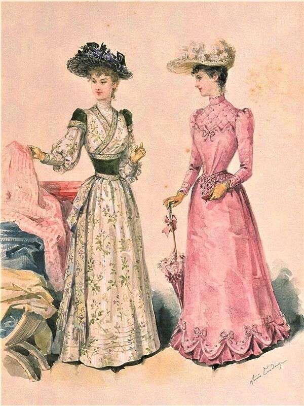 Elegáns hölgyek ruhákban 1891-ből kirakós online