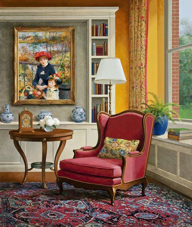 room with red sofa jigsaw puzzle online