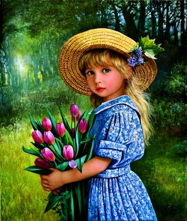 fille avec bouquet de fleurs puzzle en ligne