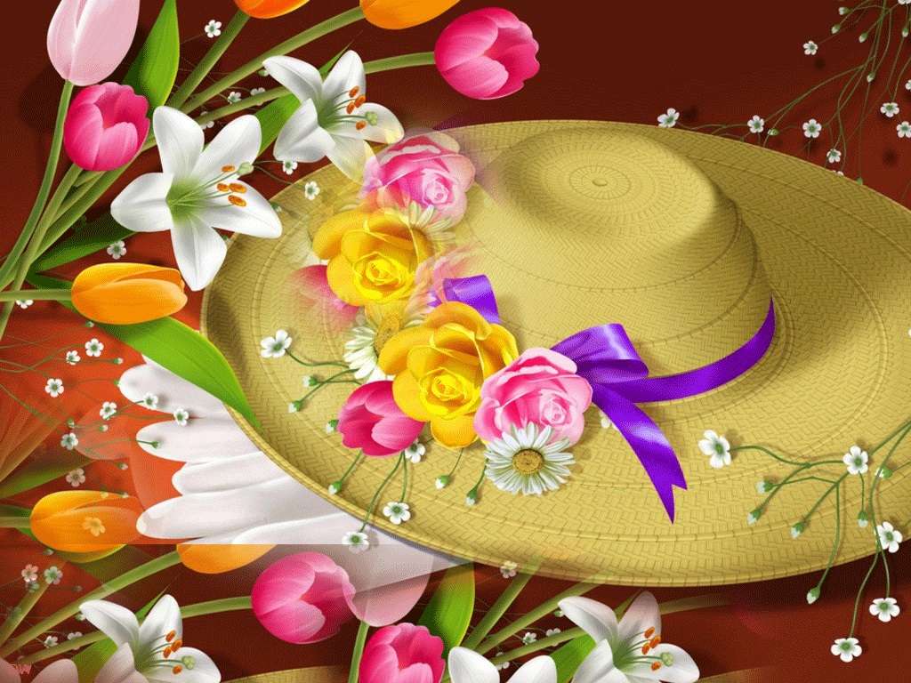 Gelber Hut und Blumen Puzzlespiel online
