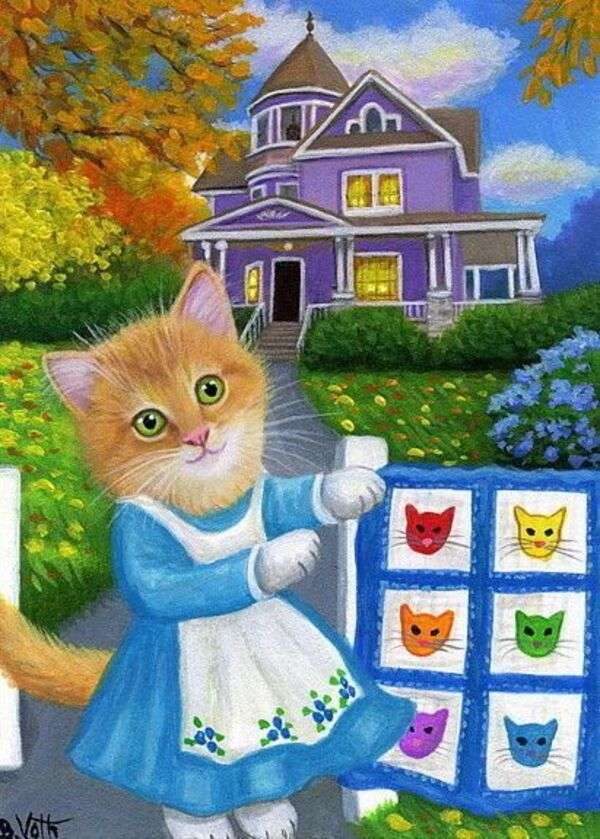 Gattino orgoglioso del ricamo del suo gattino puzzle online