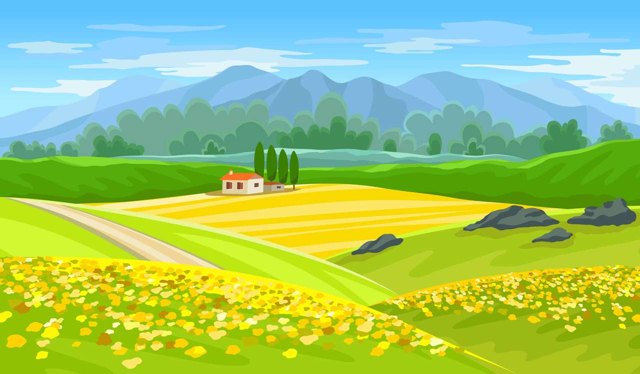 красив пейзаж с селска къща онлайн пъзел