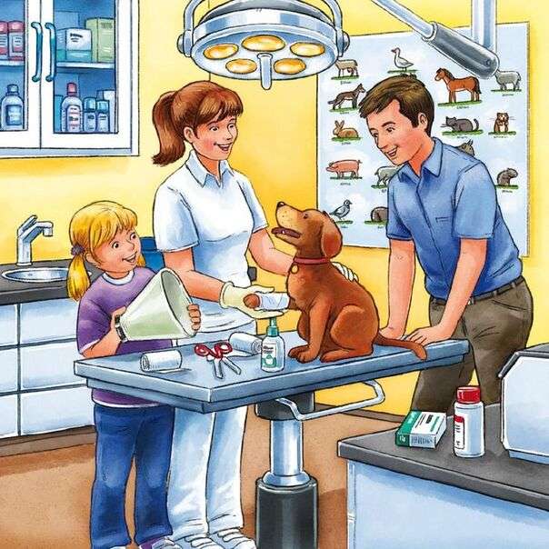 Vet checking a puppy jigsaw puzzle online