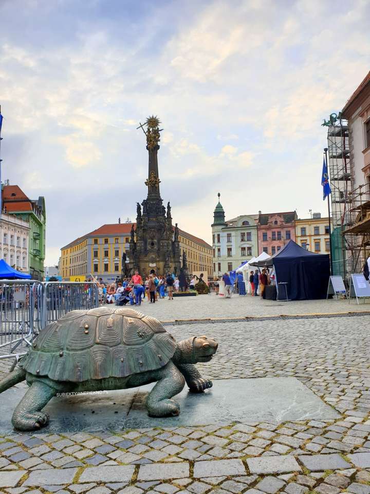Olomouc-Häuser mit einer Schildkröte auf dem Platz Online-Puzzle
