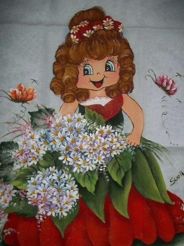 Jolie petite fille avec des bouquets de marguerites puzzle en ligne