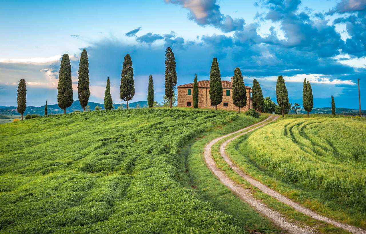 Toneelmening van typisch Toscaans landschap, Italië legpuzzel online
