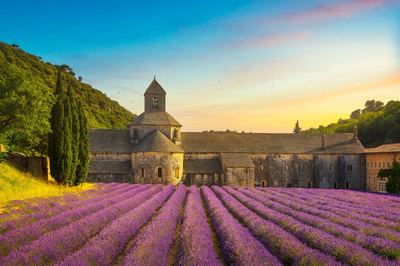 Abtei und blühender Lavendel Puzzlespiel online