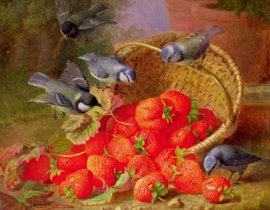 Vögel und Erdbeeren Puzzlespiel online
