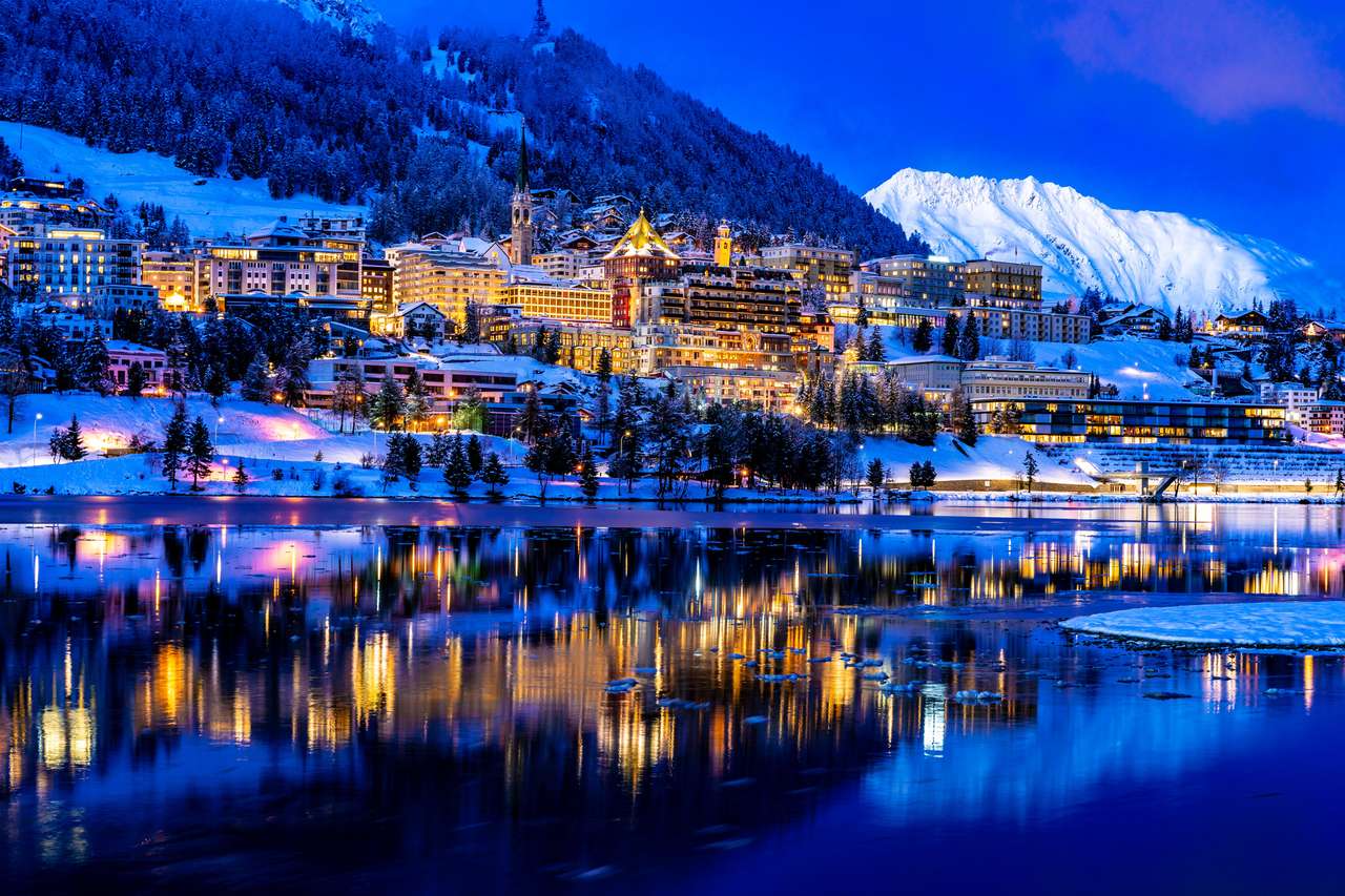 νυχτερινά φώτα του Αγίου Μόριτζ στην Ελβετία παζλ online