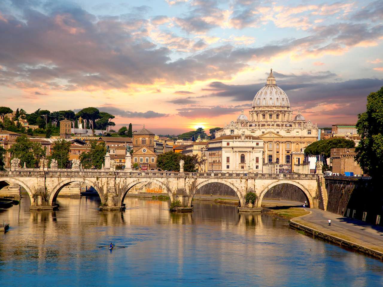 Basilica di San Pietro med bro i Vatikanen, Rom, Italien Pussel online