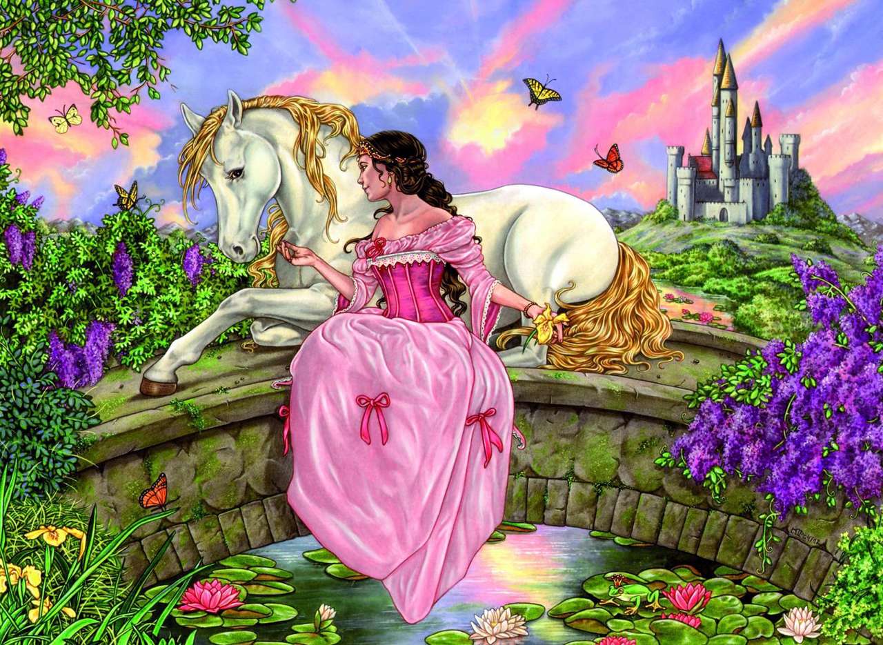 πριγκίπισσα του παραμυθιού με το άλογό της online παζλ