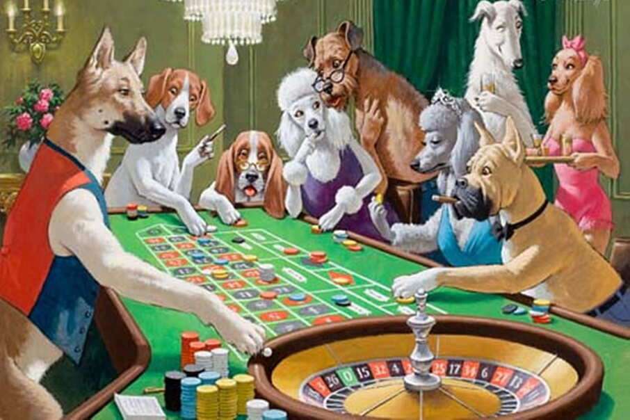 Cães no cassino jogam roleta quebra-cabeças online