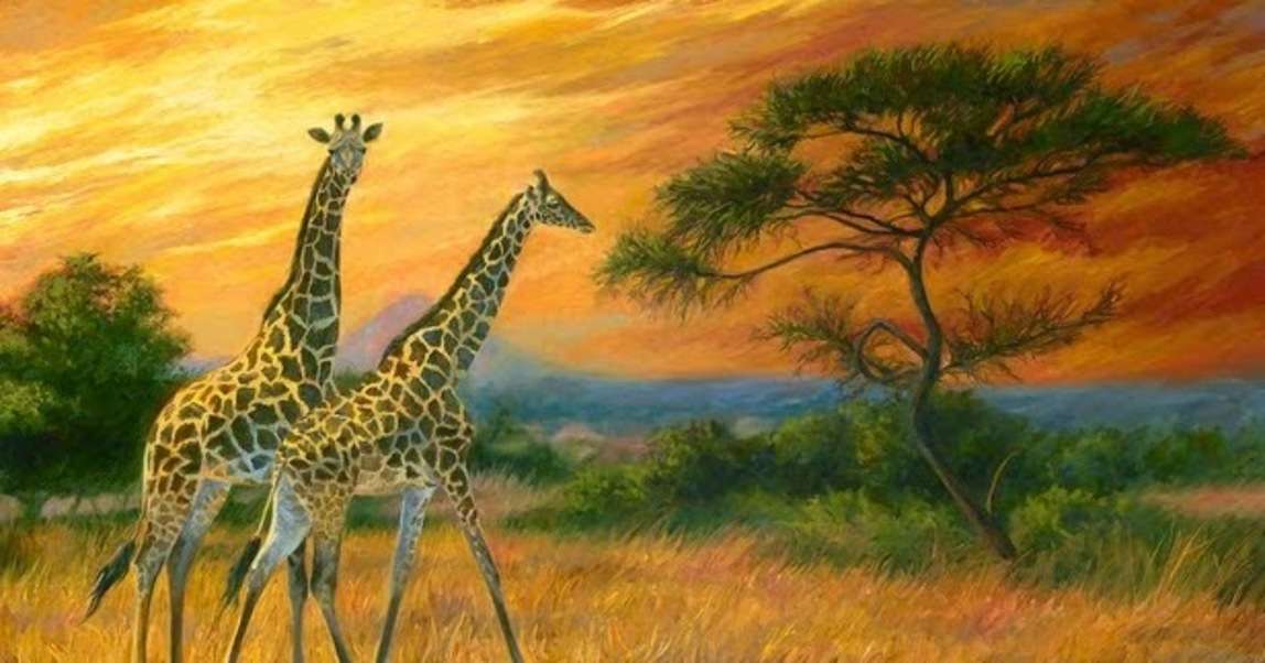 Two beautiful giraffes in the open field jigsaw puzzle online