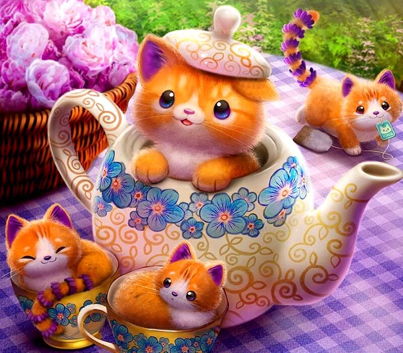 Kätzchen in der Teekanne Online-Puzzle
