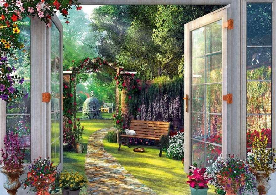 Vedere din living spre grădină. puzzle online