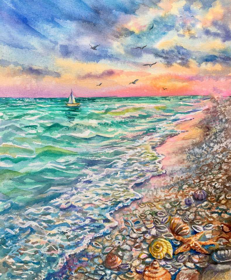 Aquarell Sommerstrand Online-Puzzle