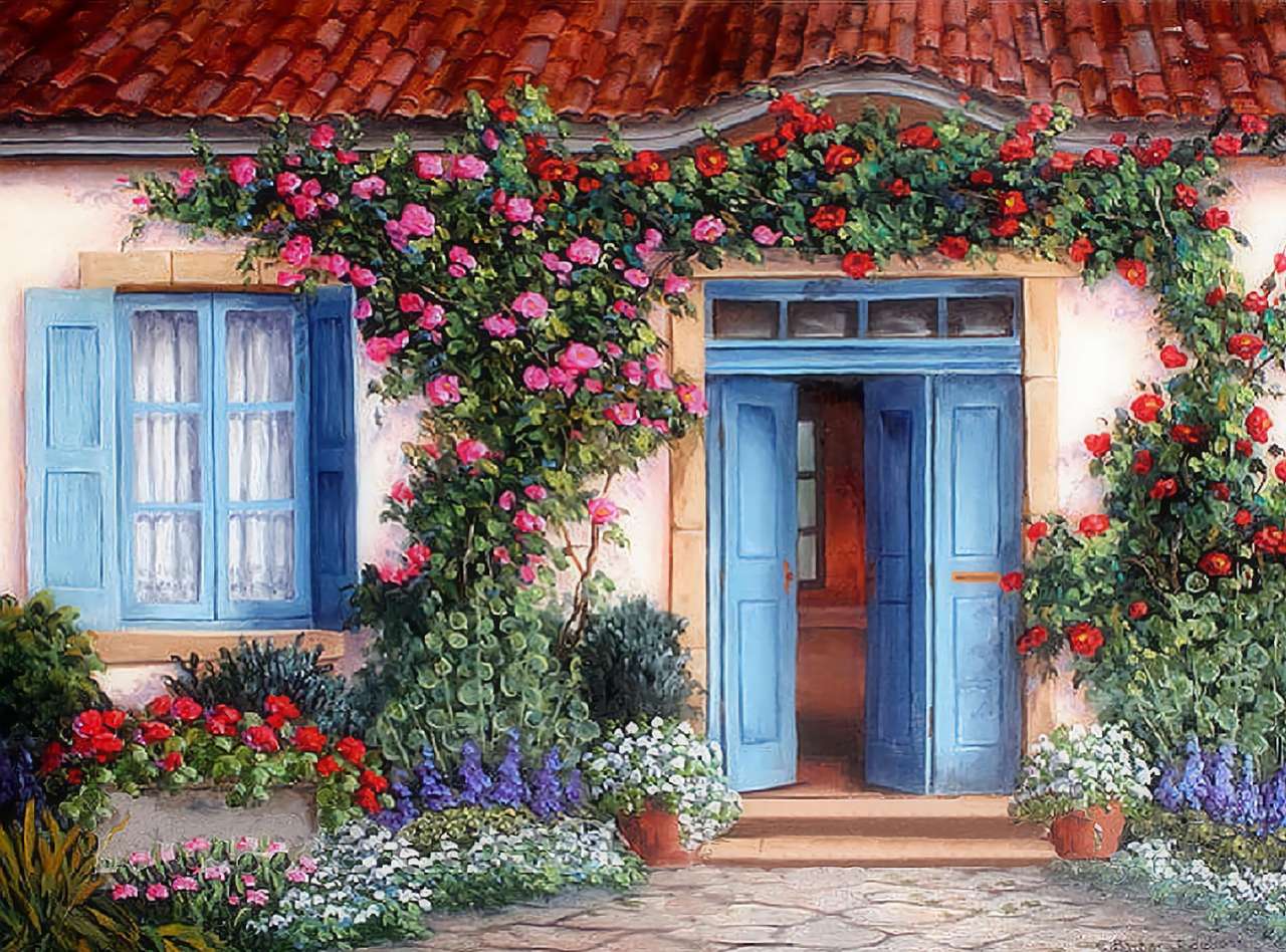 Къща с цветя онлайн пъзел