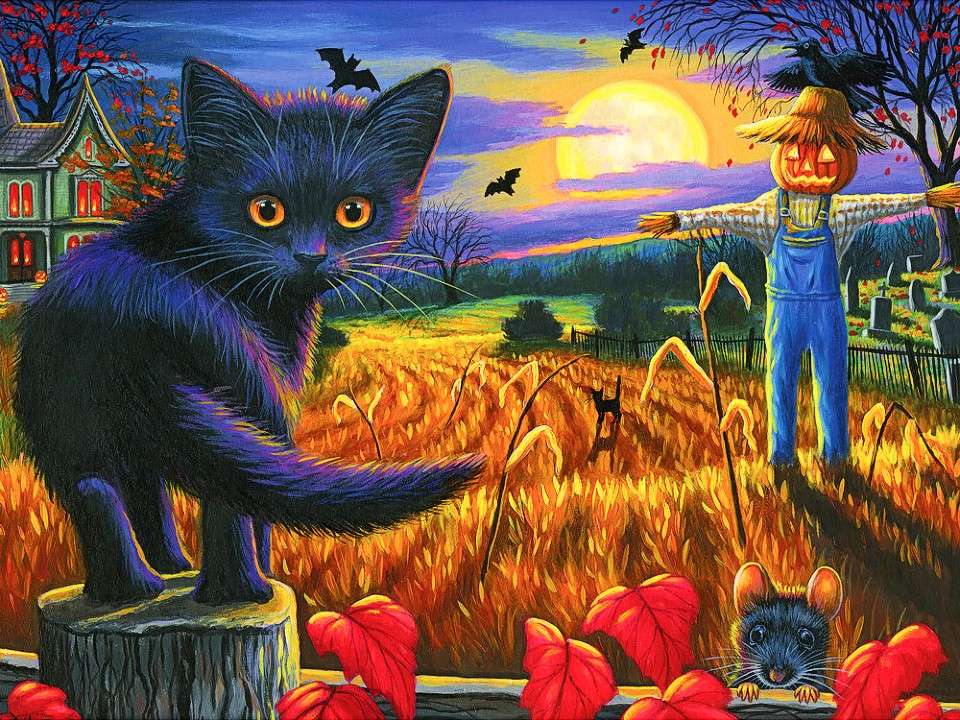 gattino nero con spaventapasseri puzzle online