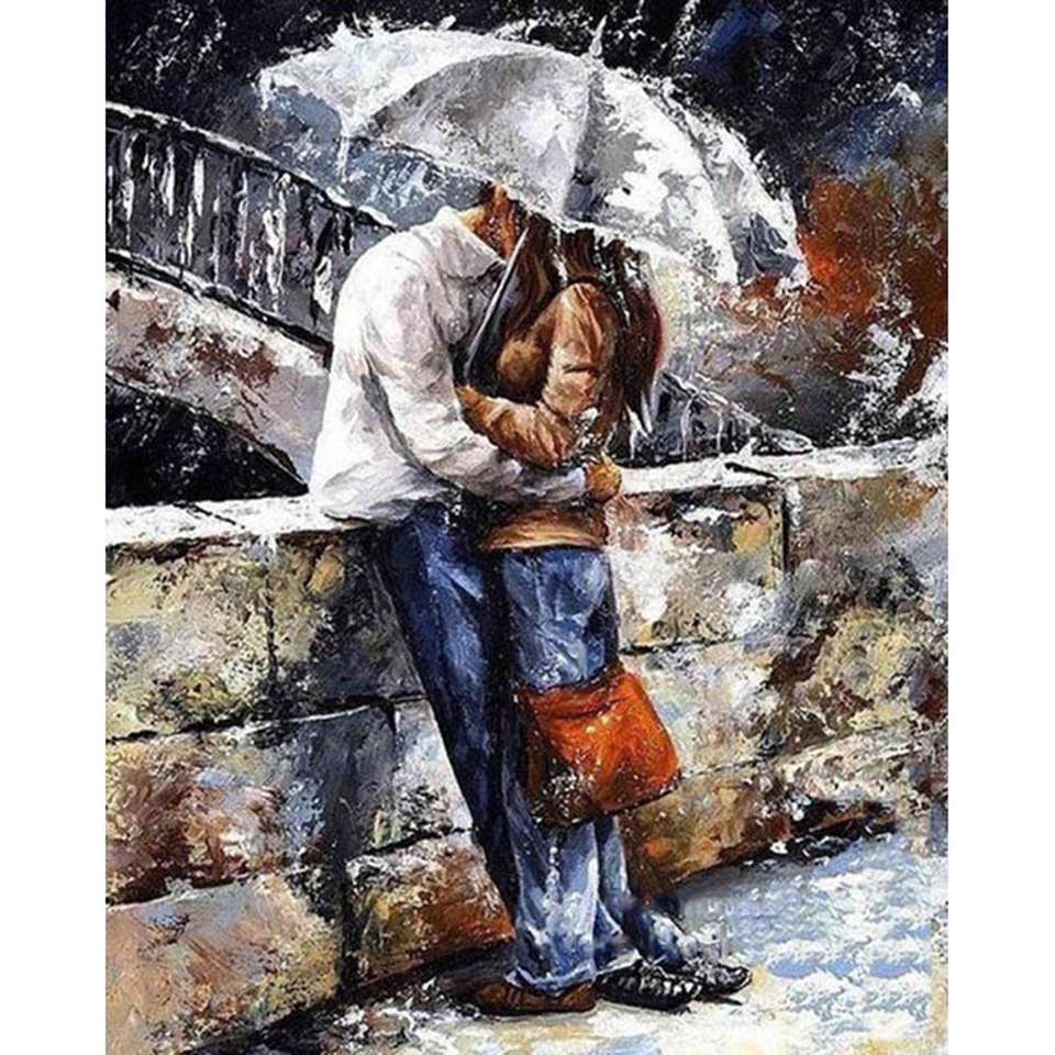 förälskat par under paraply pussel på nätet