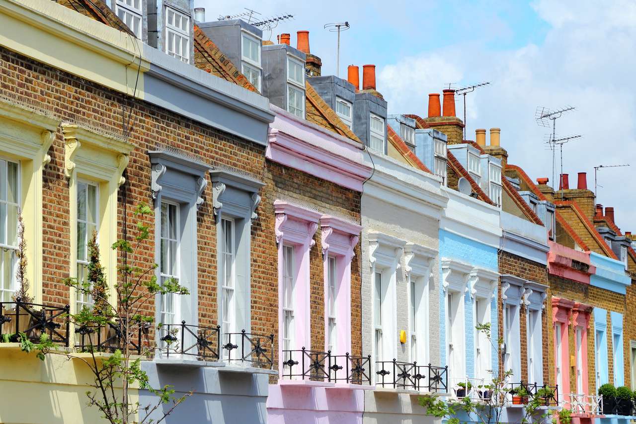 casas coloridas no distrito de Camden Town. quebra-cabeças online