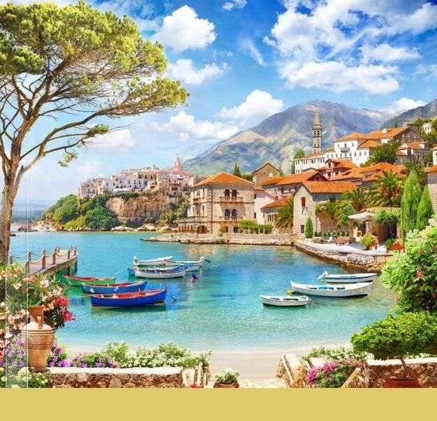 Gyönyörű házak a tó mellett és hajók #1 online puzzle