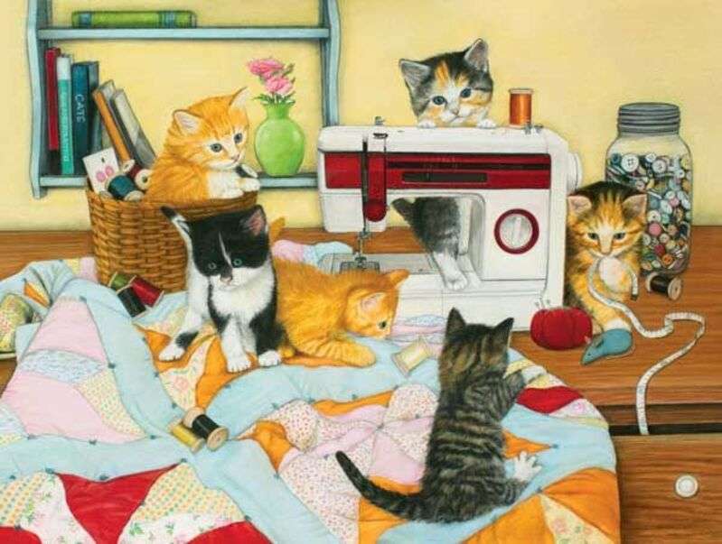 Kittens playing at being seamstresses jigsaw puzzle online