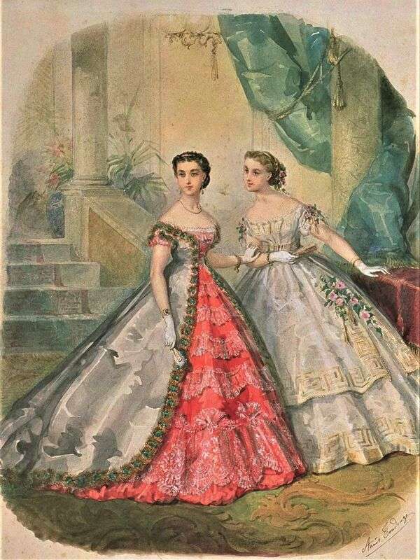 Damas con moda ilustre Año 1866 rompecabezas en línea