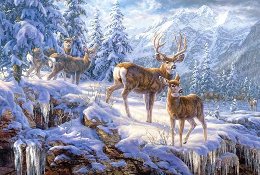 Animals in the mountains in winter jigsaw puzzle online
