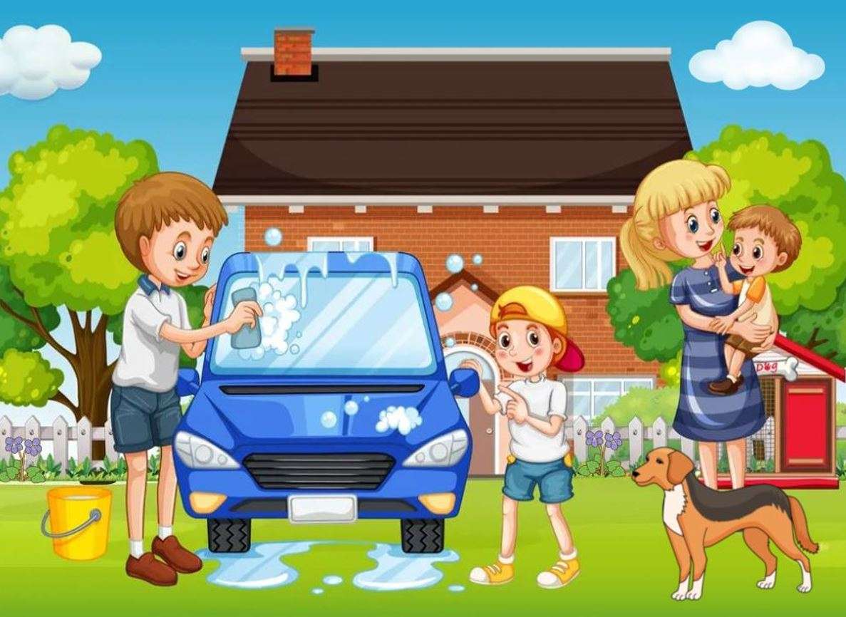 Barnen tvättar bilen pussel på nätet