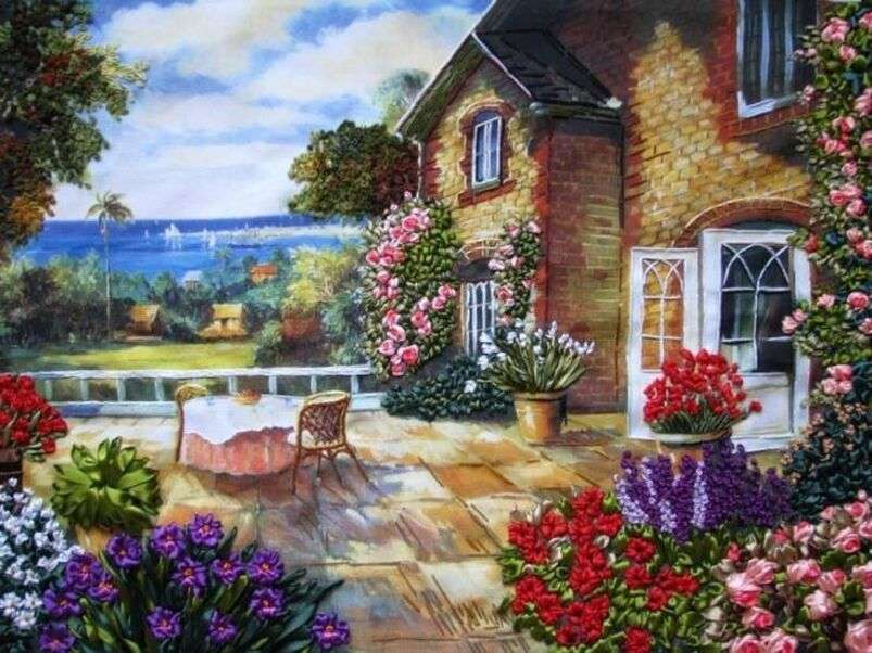 Bella casa con fiori in riva al lago #5 puzzle online
