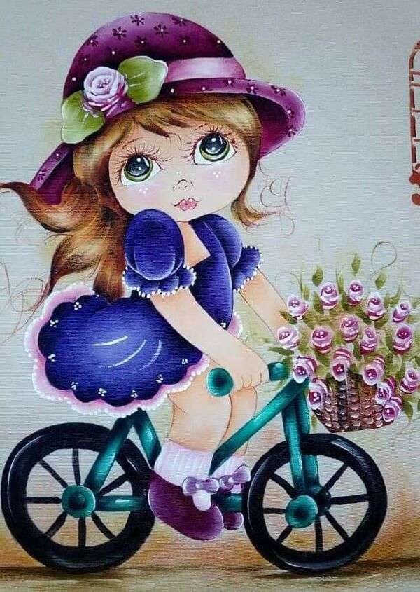 Κορίτσι με ποδήλατο ζωγραφική #6 online παζλ