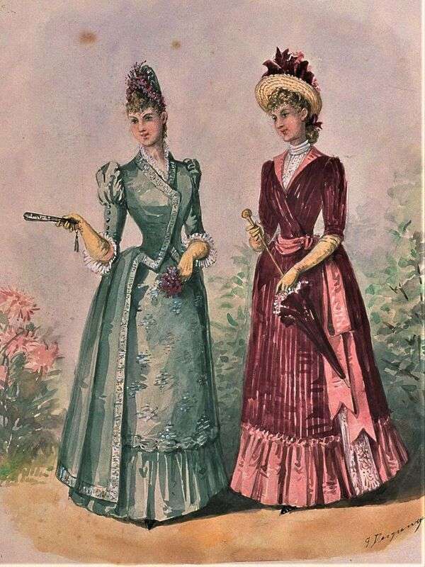 Damer i lysande mode år 1889 Pussel online
