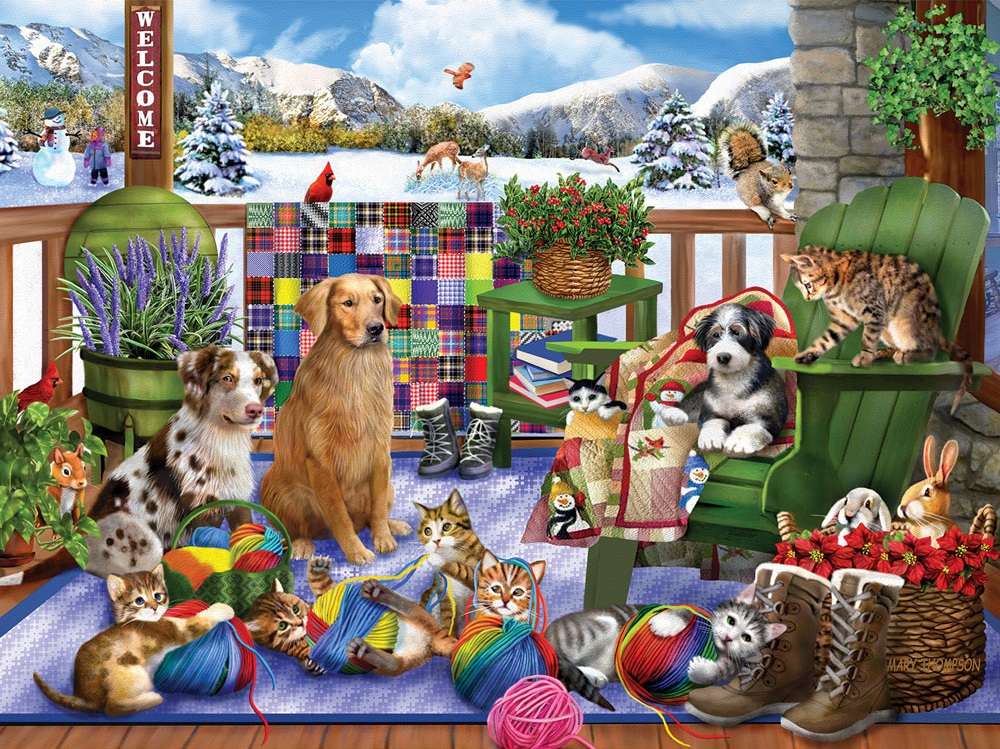puppies and kittens on vacation jigsaw puzzle