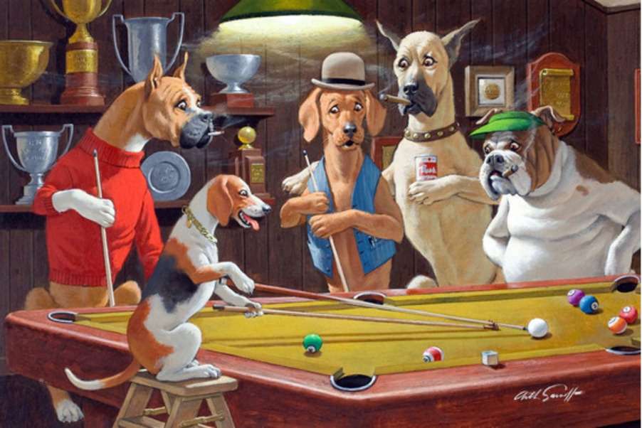 Puppies playing pool #2 jigsaw puzzle online