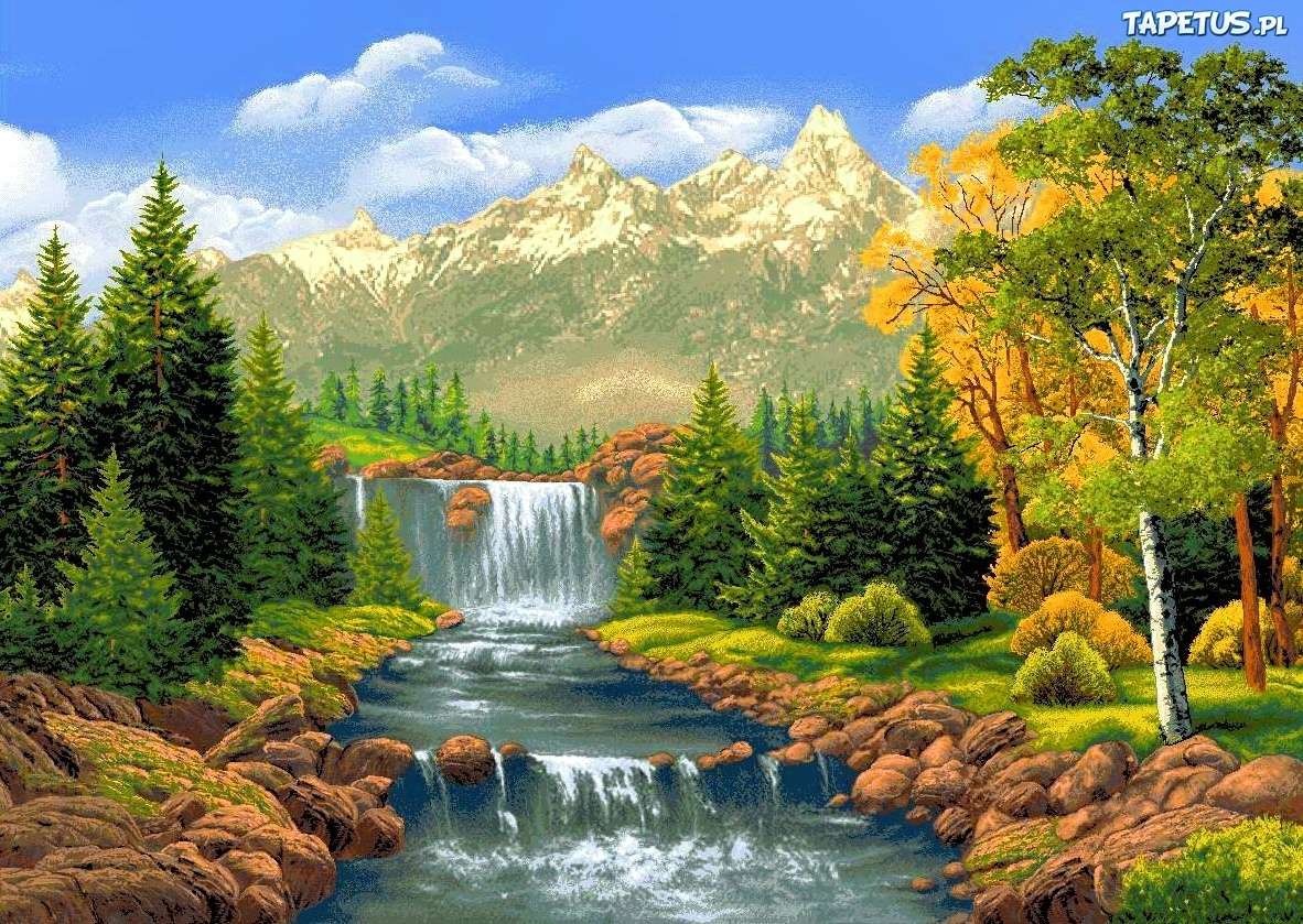 Vodopád v horách na podzim skládačky online