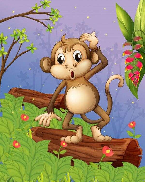 Kleine aap speelt in de tuin #1 online puzzel