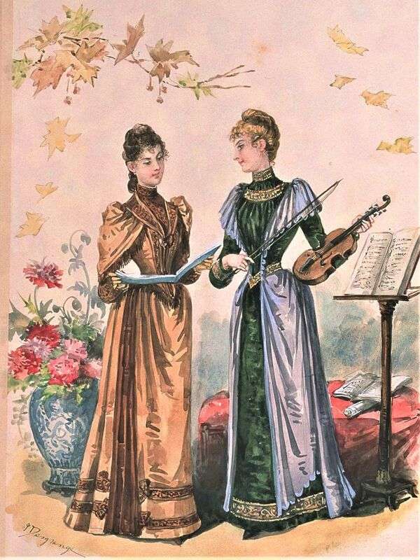 Damer i lysande mode år 1890 Pussel online