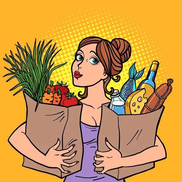 Домакиня с торби с храна онлайн пъзел